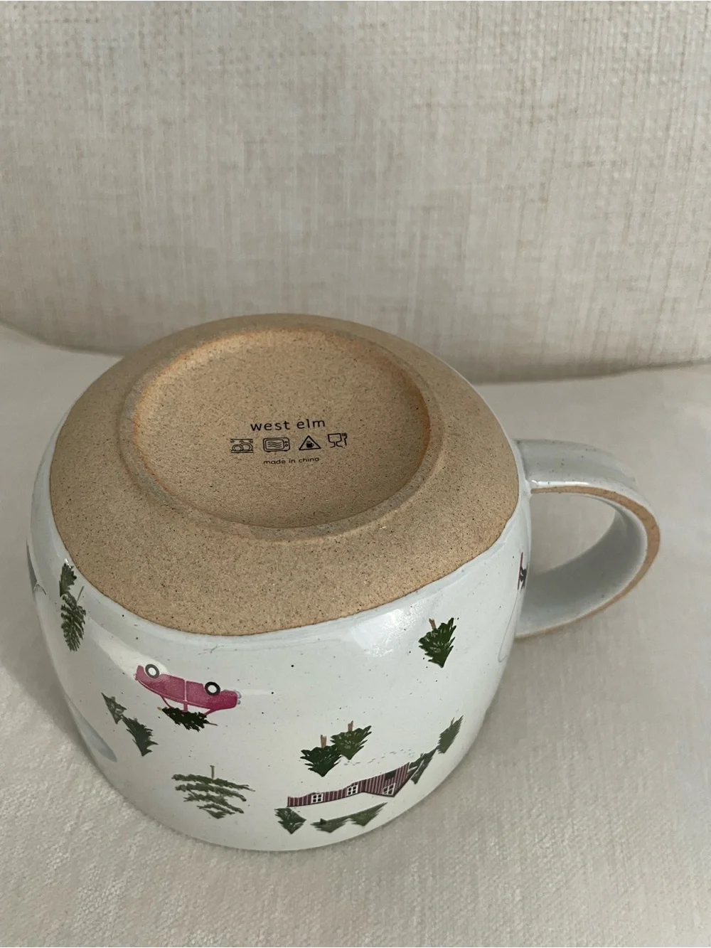 West Elm St. Jude Holiday Skier Stoneware Mug Soup Bowl Snow Trees Winter 28 oz